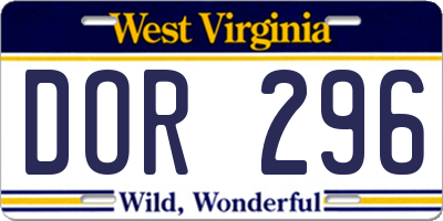 WV license plate DOR296