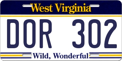WV license plate DOR302
