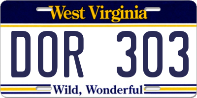 WV license plate DOR303
