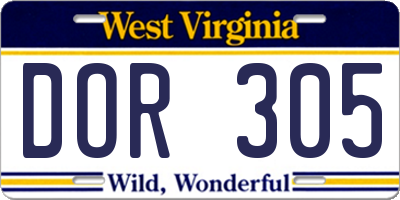 WV license plate DOR305