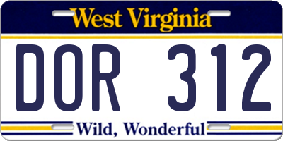 WV license plate DOR312