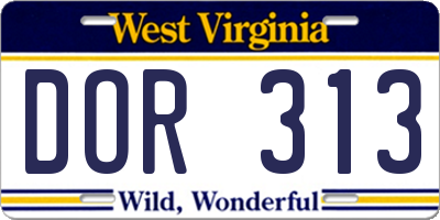 WV license plate DOR313