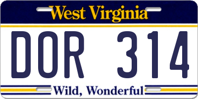 WV license plate DOR314