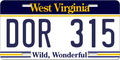 WV license plate DOR315