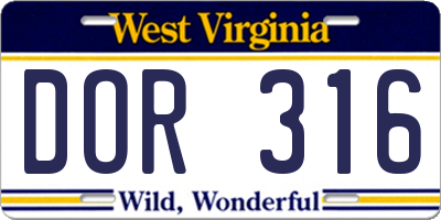WV license plate DOR316