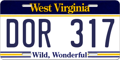 WV license plate DOR317