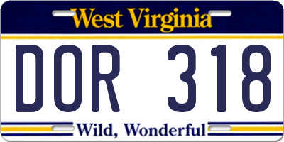 WV license plate DOR318