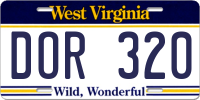 WV license plate DOR320