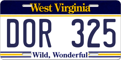 WV license plate DOR325