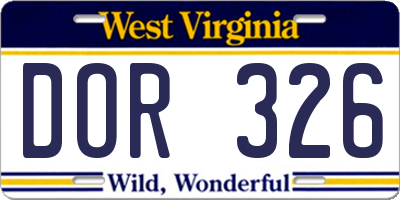 WV license plate DOR326
