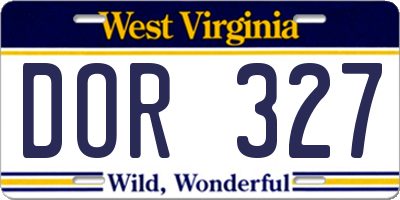 WV license plate DOR327