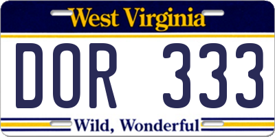 WV license plate DOR333