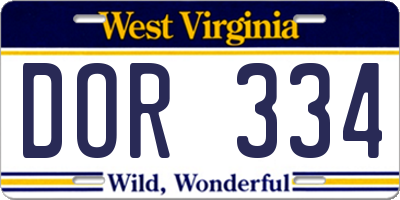 WV license plate DOR334