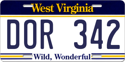 WV license plate DOR342