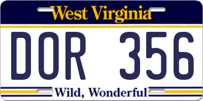 WV license plate DOR356