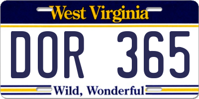 WV license plate DOR365
