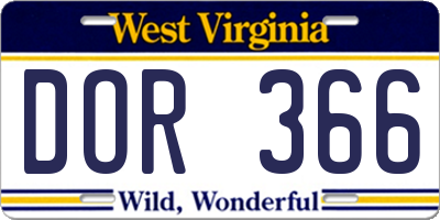 WV license plate DOR366