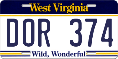 WV license plate DOR374