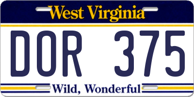 WV license plate DOR375