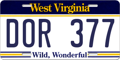 WV license plate DOR377