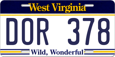 WV license plate DOR378