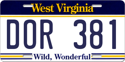 WV license plate DOR381