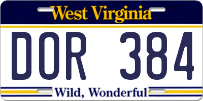 WV license plate DOR384