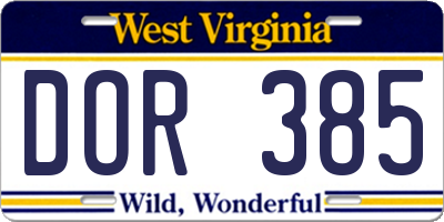 WV license plate DOR385
