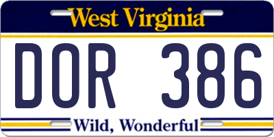 WV license plate DOR386