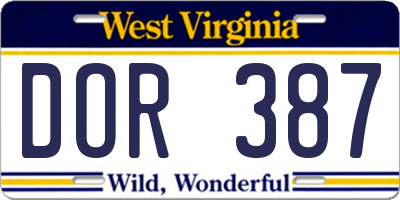 WV license plate DOR387