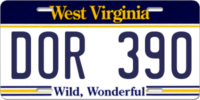 WV license plate DOR390