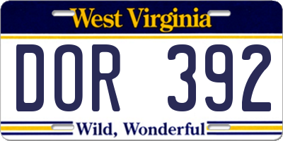WV license plate DOR392
