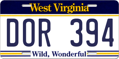 WV license plate DOR394