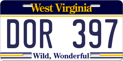WV license plate DOR397