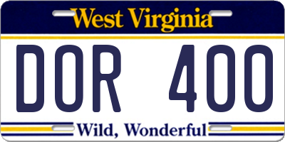 WV license plate DOR400