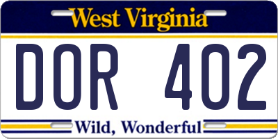 WV license plate DOR402