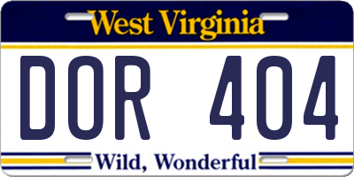 WV license plate DOR404