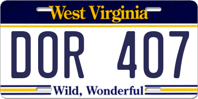 WV license plate DOR407