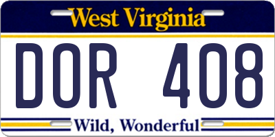 WV license plate DOR408