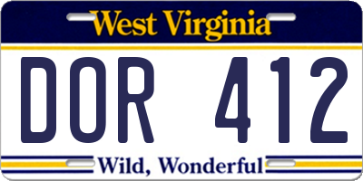 WV license plate DOR412