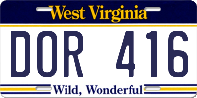 WV license plate DOR416