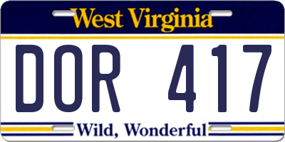 WV license plate DOR417