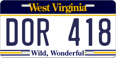 WV license plate DOR418