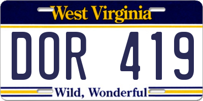 WV license plate DOR419