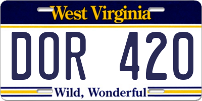 WV license plate DOR420