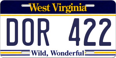 WV license plate DOR422
