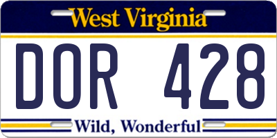 WV license plate DOR428