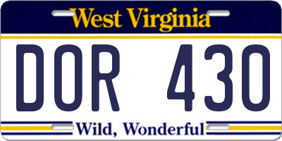 WV license plate DOR430