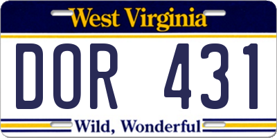 WV license plate DOR431