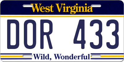 WV license plate DOR433
